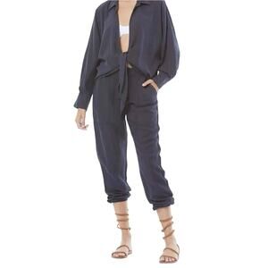 Young Fabulous & Broke Trooper Satin‎ Jogger Midnight Blue Pull on Size Large